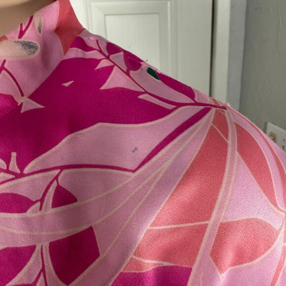 Vintage 70s Malama Women's Shirt Top Large hawaiian Polyester Floral UU6 - Picture 3 of 6